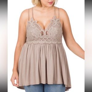 Ash Mocha Crochet Lace Cami NWT